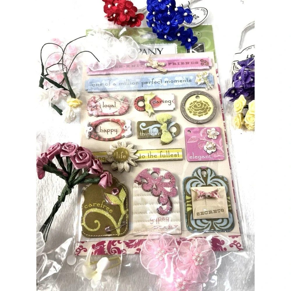 Craft Lot Floral Embellishments Roses Leaves Lace Scrapbooking Cardmaking Mixed